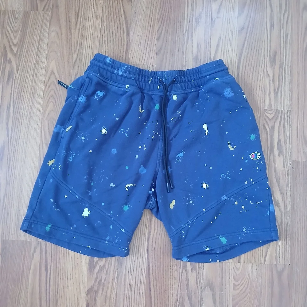 Champion Navy Blue Paint-Splatter Athletic Drawstring Shorts‎